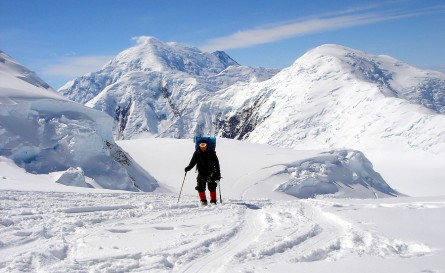 Just reaching the top of Motorcycle Hill on the West Buttress route of Denali, 2008